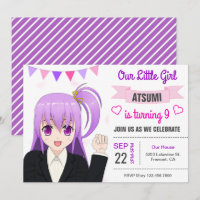 Cute Japonaise Anime Girl Anniversaire Invitation