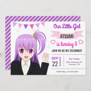 Cute Japonaise Anime Girl Anniversaire Invitation