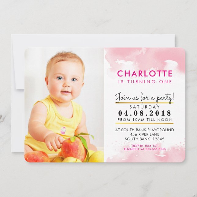 CUTE JEUNE FILLE fête d'anniversaire INVITATION co (Devant)