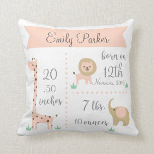 Cute Jungle Animaux Baby Girl Coussin Faire-part