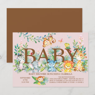 Cute Jungle Animaux Filles Baby shower Invitation