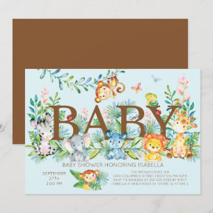 Cute Jungle Animaux garçons Baby shower Invitation