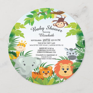 Cute Jungle Safari Baby Shower Invitations