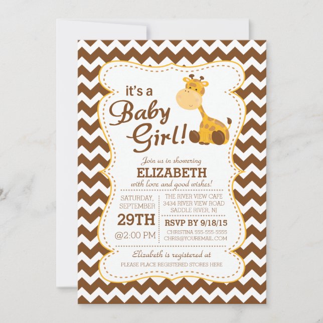 Cute Jungle Safari Giraffe Baby shower Invitation (Devant)