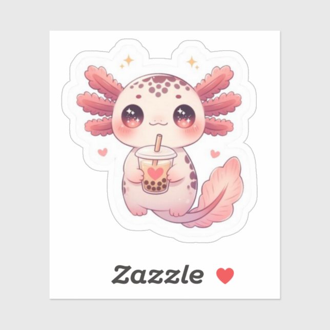 Cute Kawaii Axolotl Drinking Bubble Tea Sticker (Feuille)
