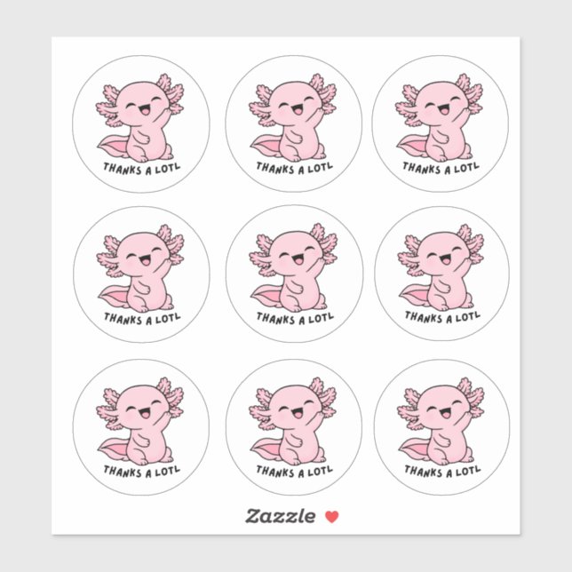 Cute Kawaii Axolotl Thank You Sticker Sheet  (Feuille)