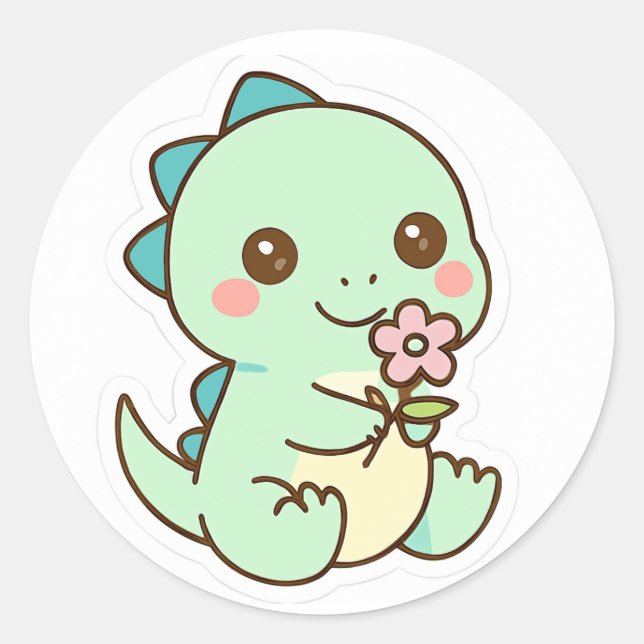 Cute Kawaii Baby Dinosaur with Flower Sticker (Devant)