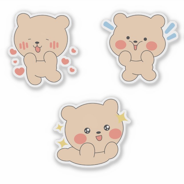 Cute Kawaii Bear Sticker | Adorable Blushing Bear  (Devant)