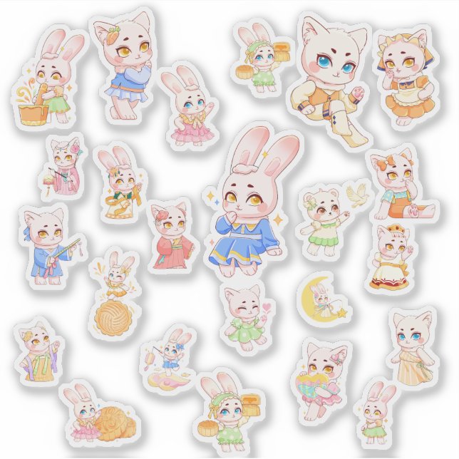 Cute Kawaii Bunny and Cat Stickers (Devant)
