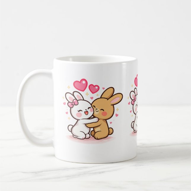 Cute Kawaii Bunny Love Mug – Romantic Rabbit Coupl (Gauche)