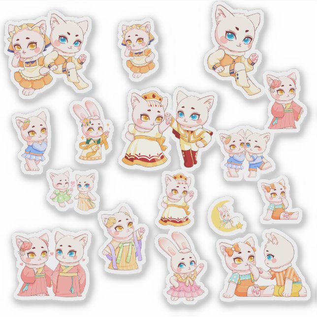 Cute Kawaii Cat and Bunny Stickers (Devant)