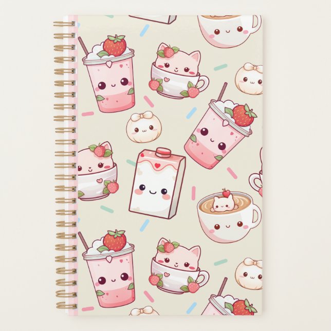 Cute Kawaii Cat and Coffee Print Planner Adorable (Devant)