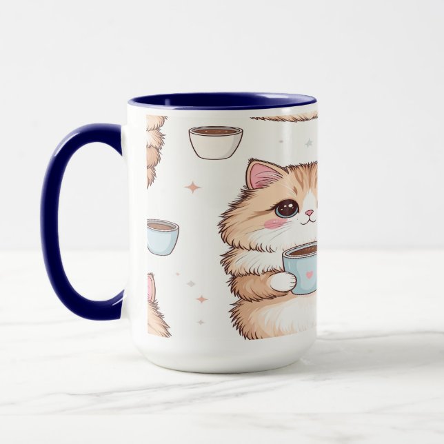 Cute Kawaii Cat Coffee Mug - Cat Lover Gift - Pers (Gauche)