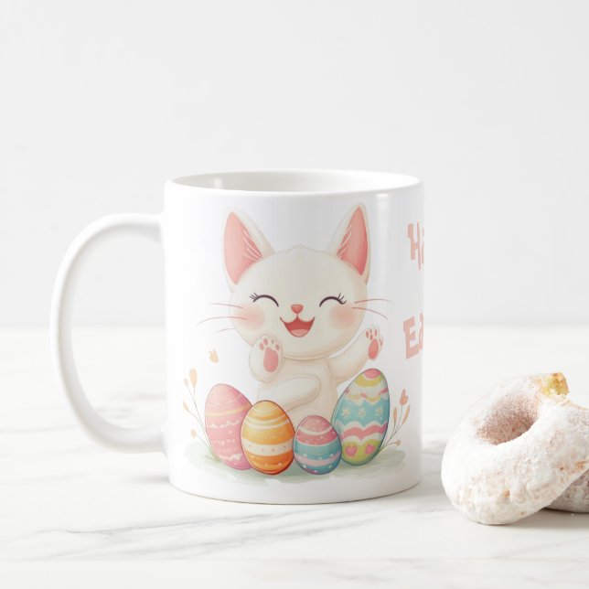 Cute Kawaii Chat Mug de Pâques - Pastel Kitty Pâqu (Avec donut)