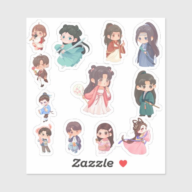 Cute Kawaii Chibi Character Stickers (Feuille)