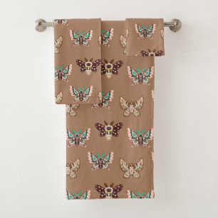 Cute Kawaii Chibi Moths on Coffee Tan