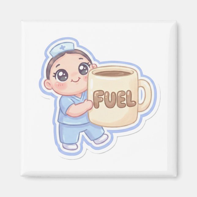 Cute Kawaii Chibi Nurse Giant Coffee Fuel Magnet (Devant)