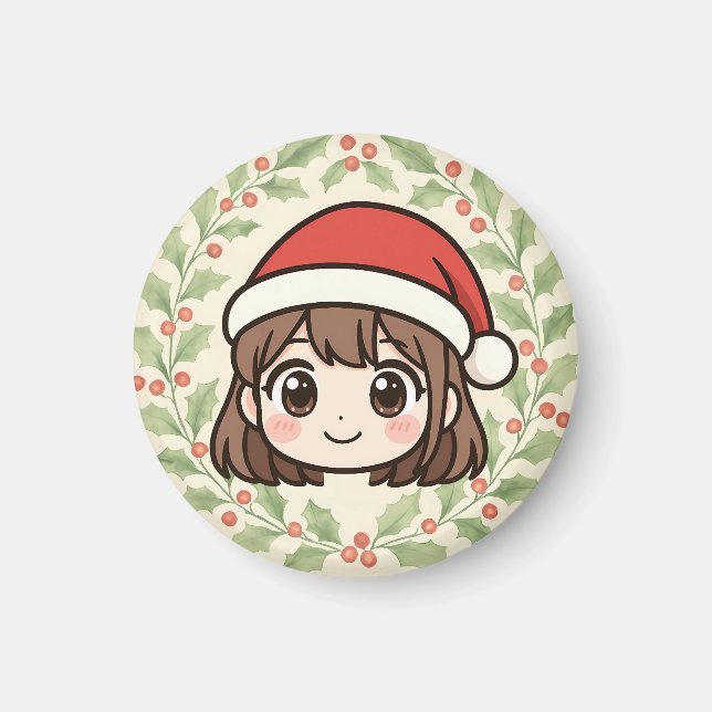Cute Kawaii Christmas Anime Girl magnet (Devant)