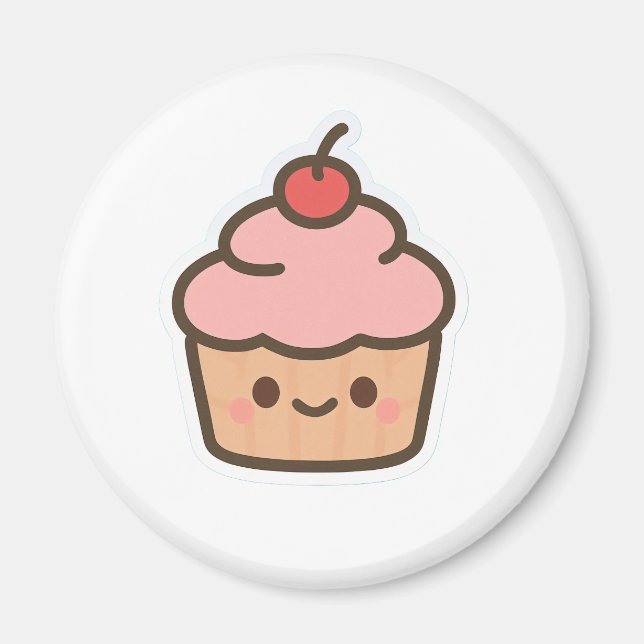 Cute Kawaii Cupcake Magnet – Happy Dessert Illustr (Devant)