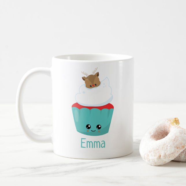 Cute Kawaii Cupcake Mug de Noël personnalisé (Avec donut)