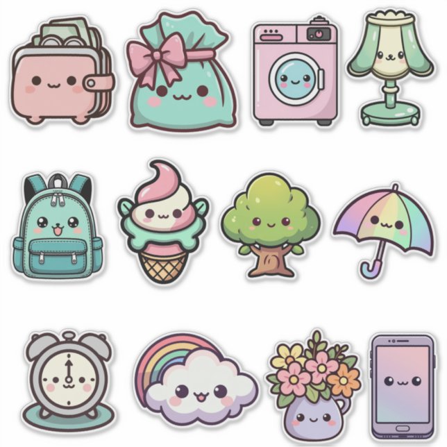 Cute Kawaii Everyday Sticker Bundle – Adorable Lif (Devant)