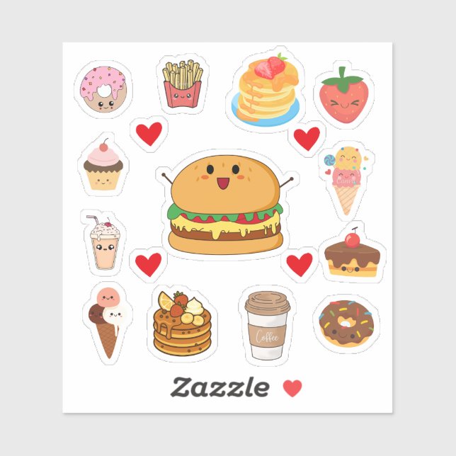 Cute Kawaii Food Stickers (Feuille)