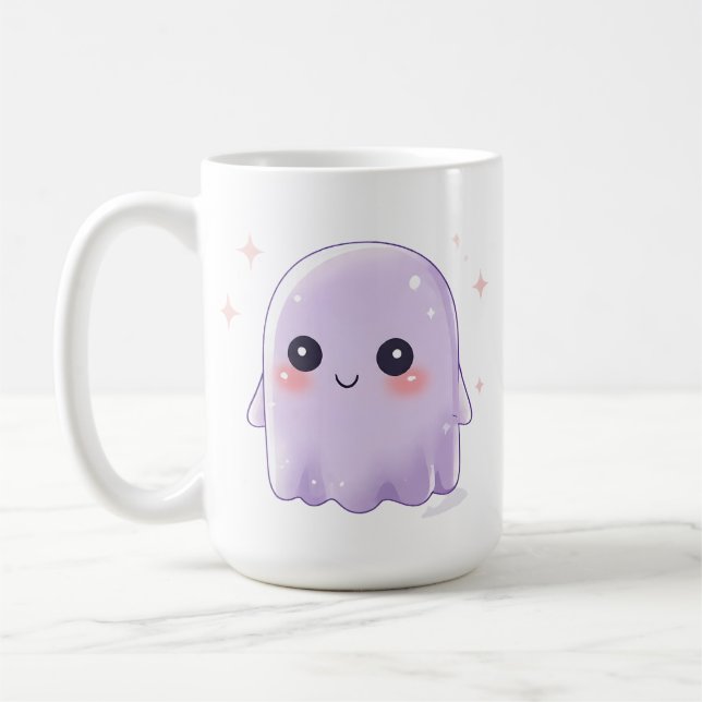 Cute Kawaii Ghost Coffee Mug | Cozy Halloween Cup (Gauche)