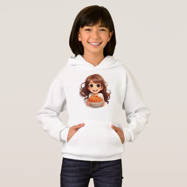 Cute Kawaii Girl Manger Spaghetti (Devant entier)
