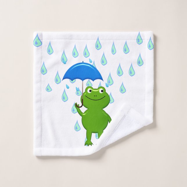 Cute Kawaii Grenouille et pluie (Gant de toilette)
