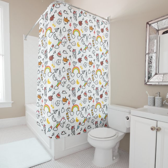 Cute Kawaii Motif rideau de douche (En situation)