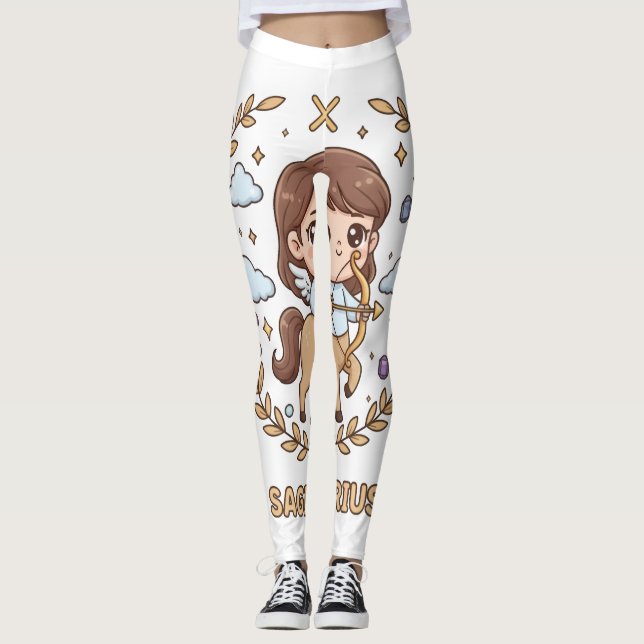 Cute Kawaii Sagittarius Zodiac Sign Leggings (Devant)