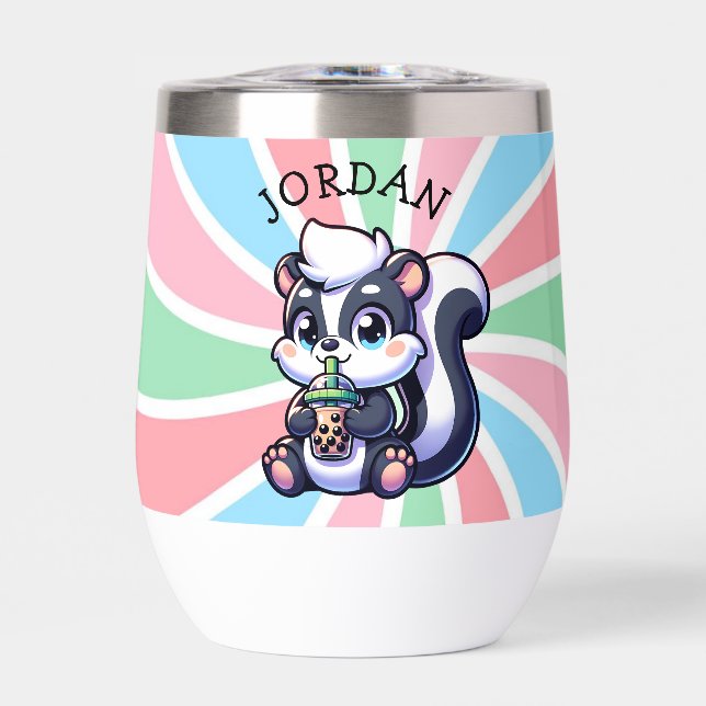 Cute Kawaii Skunk with Bubble Tea Personnalisé (Avant)