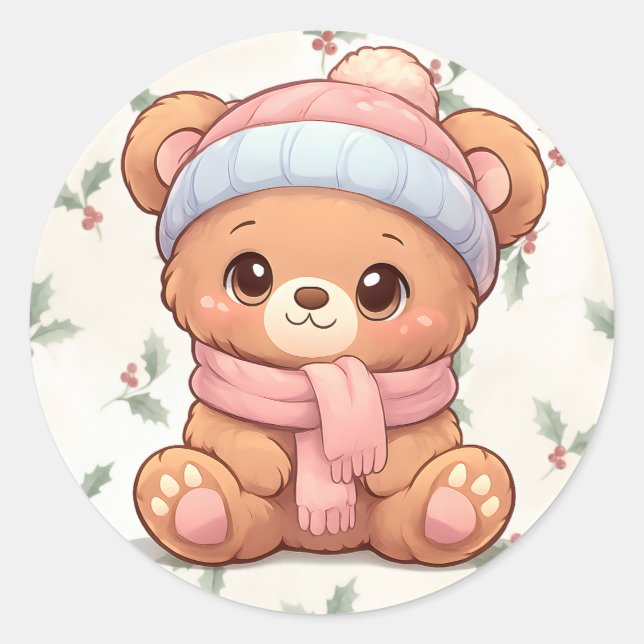 Cute Kawaii Teddy Bear Winter Sticker (Devant)
