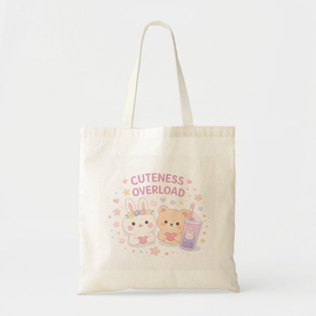 Cute Kawaii Tote Bag with Bunny & Bear (Devant)