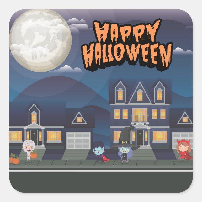 Cute Kids in Neighborhood Trick-or-Treat Sticker (Devant)