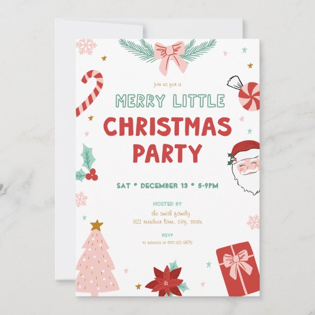 Cute Kids Merry Little Christmas Party Invitations (Devant)