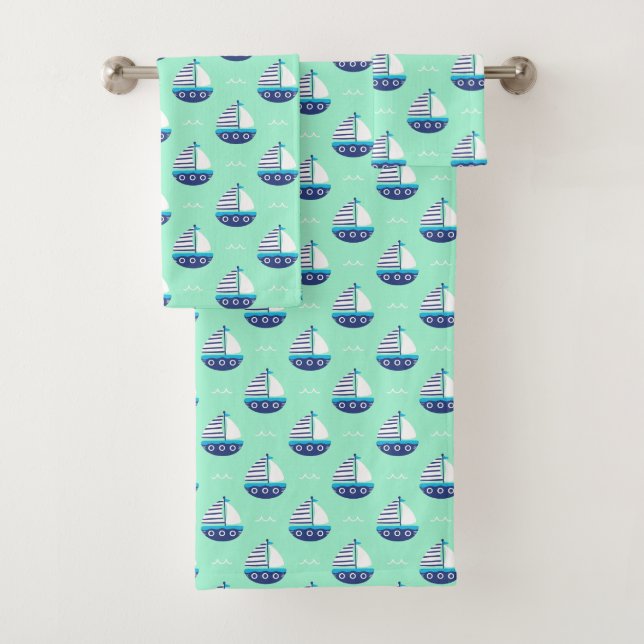 Cute Kids Motif bateau à voile Sea Green (En situation)
