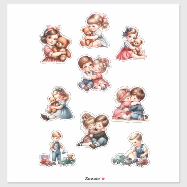 Cute Kids Sticker Set – Adorable Bears & Little Ca (Feuille)