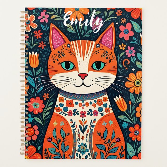 Cute Kitten avec Fleurs d'Art populaire Whimsical (Devant)