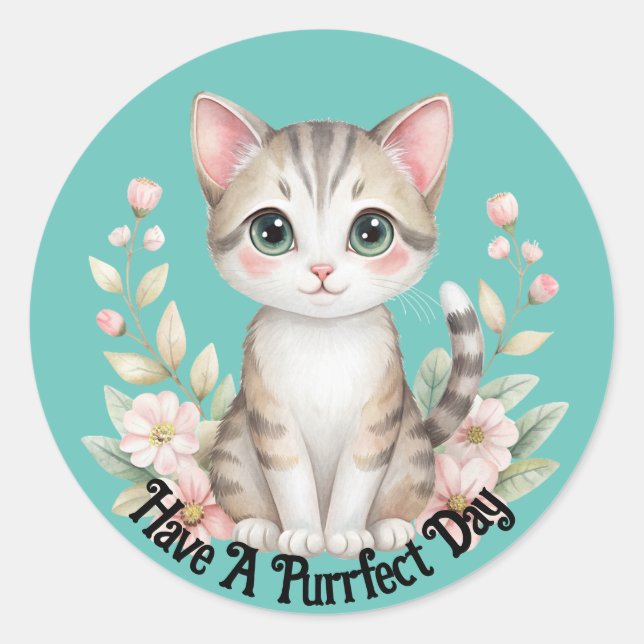 Cute Kitten Avec Sticker Fleurs (Devant)