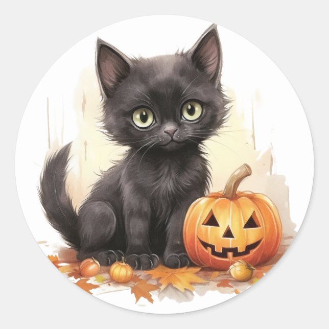 Cute Kitten avec Stickers Halloween Citrouilles (Devant)