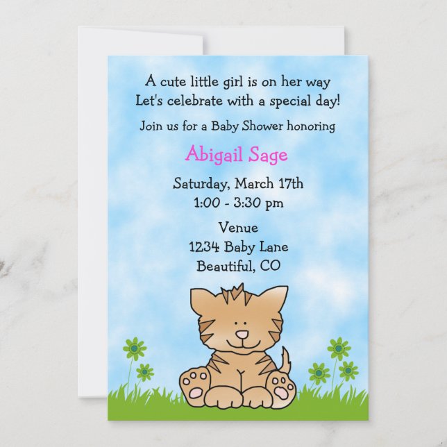 Cute Kitten Baby shower Invitation pour les filles (Devant)