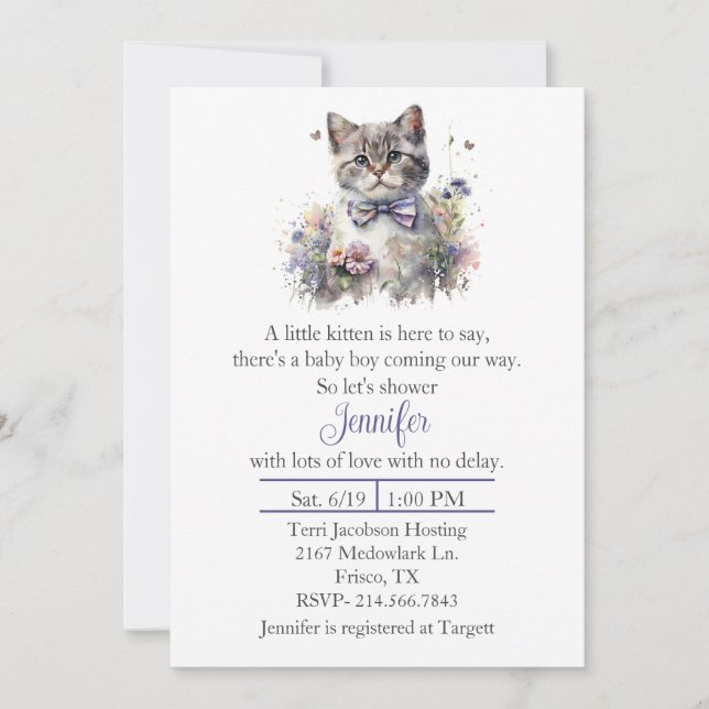 Cute Kitten Boys Baby shower Invitation (Devant)