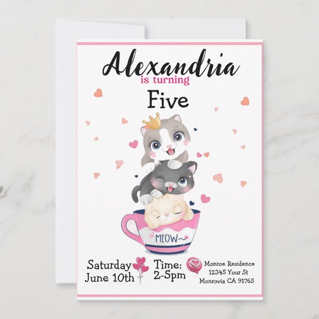 Cute kitten Invitation fête d'anniversaire (Devant)