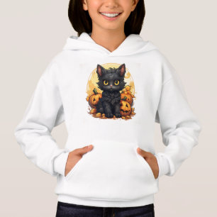 Cute Kitten noir et Halloween jack-O-Lantern