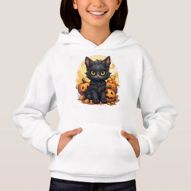 Cute Kitten noir et Halloween jack-O-Lantern (Devant)