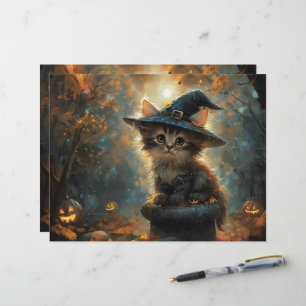 Cute Kitten Portant un Casquette de sorcière papie