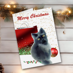 Cute Kitten pris dans l'acte Carte de Noël