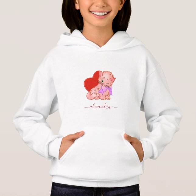 Cute Kitten Red Heart & Girls Nom Sweet Love Cat (Devant)