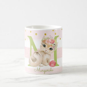 Cute Kitten Sweet Monogram Rose Girl Coffee Mug